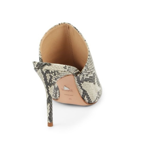 Schutz Bardot Snakeskin-Embossed Leather Mules - Picture 4 of 9